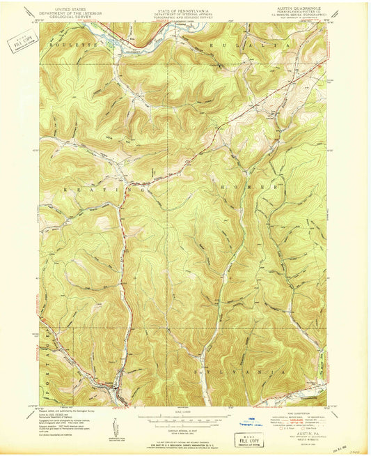Classic USGS Austin Pennsylvania 7.5'x7.5' Topo Map Image