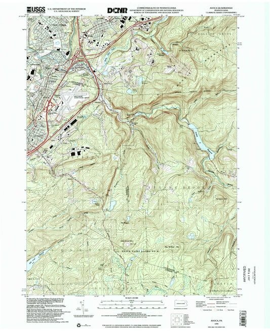 Classic USGS Avoca Pennsylvania 7.5'x7.5' Topo Map Image