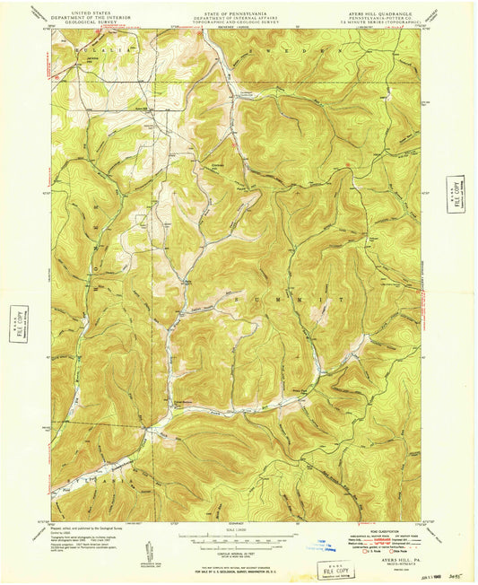 Classic USGS Ayers Hill Pennsylvania 7.5'x7.5' Topo Map Image