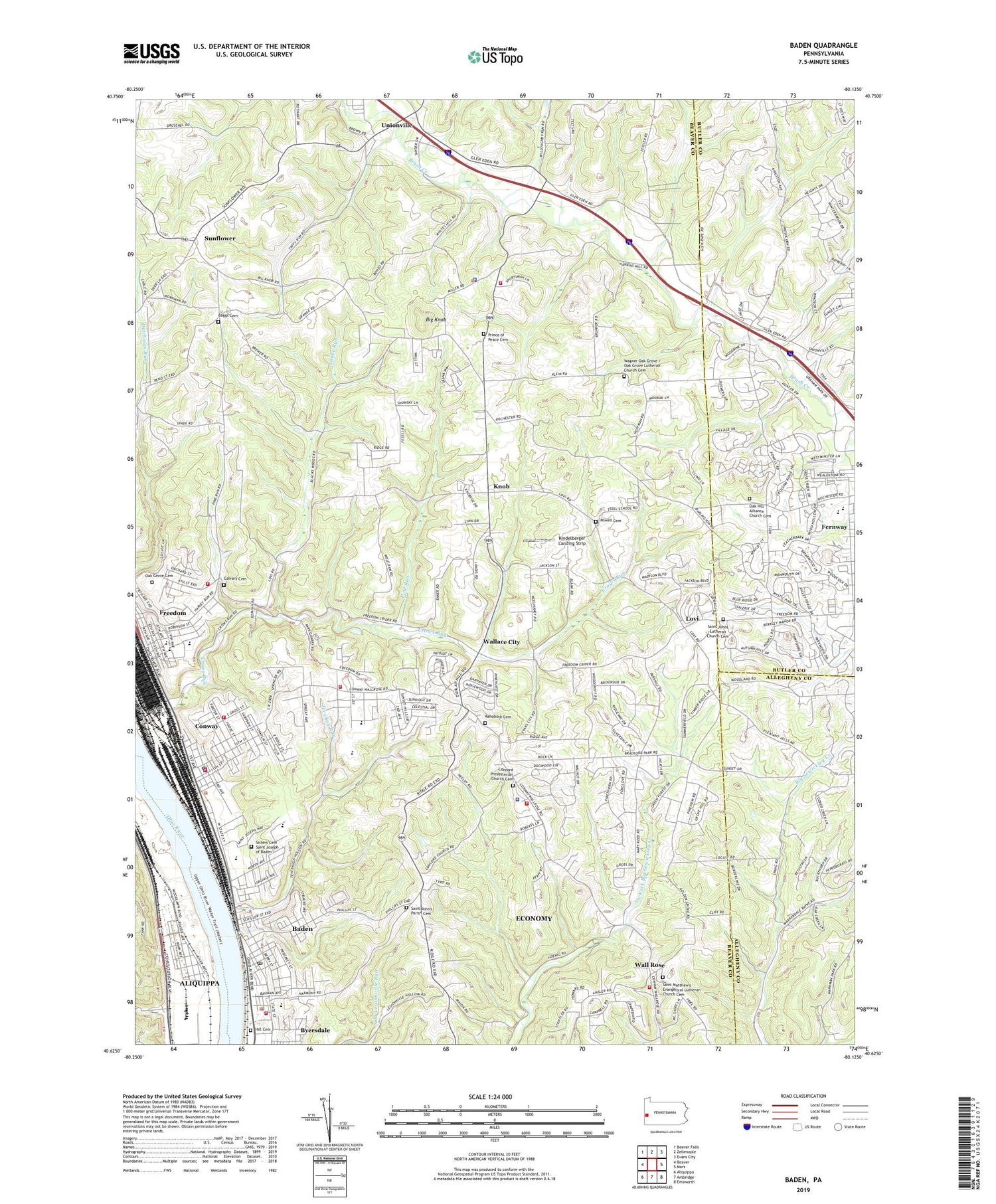 Baden Pennsylvania US Topo Map Image