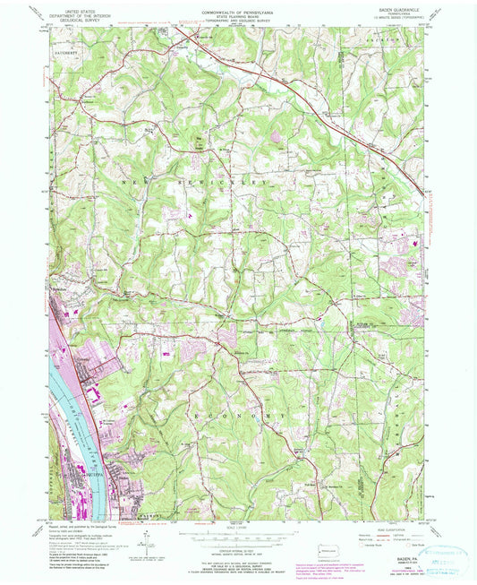 Classic USGS Baden Pennsylvania 7.5'x7.5' Topo Map Image