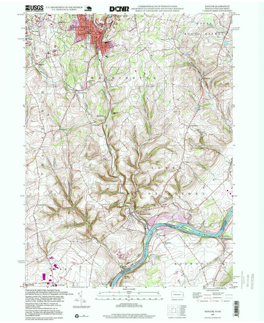 Classic USGS Bangor Pennsylvania 7.5'x7.5' Topo Map Image