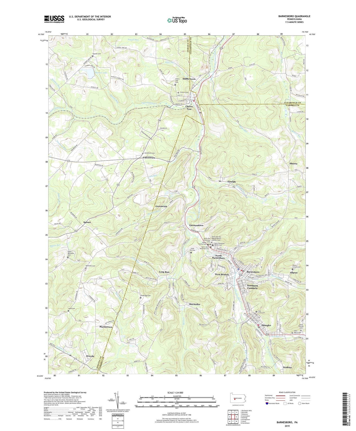 Barnesboro Pennsylvania US Topo Map Image