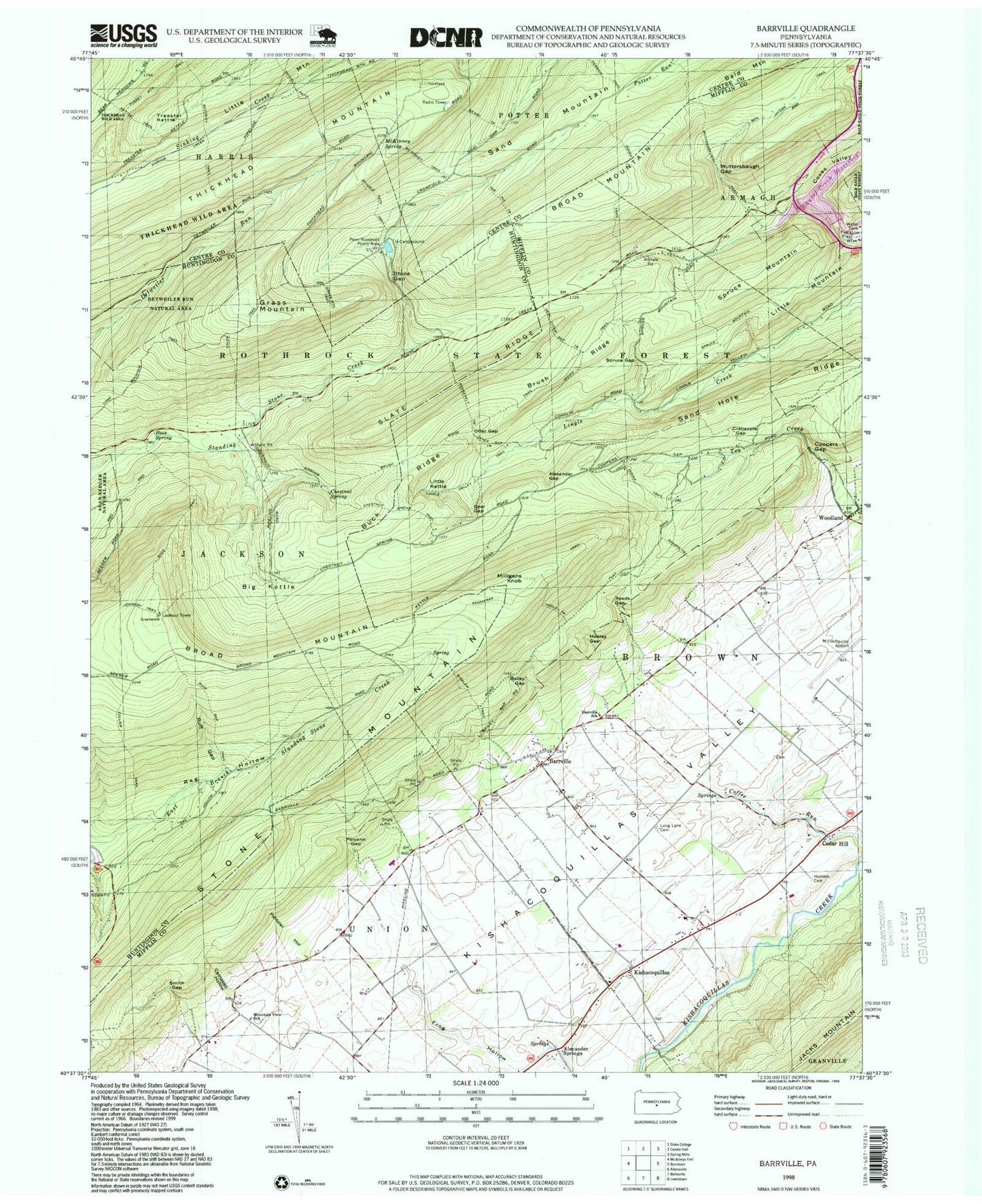 Classic USGS Barrville Pennsylvania 7.5'x7.5' Topo Map Image
