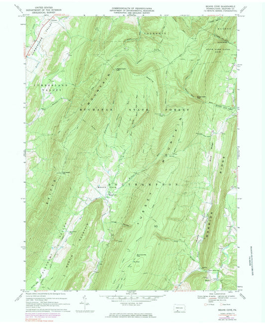Classic USGS Beans Cove Pennsylvania 7.5'x7.5' Topo Map Image