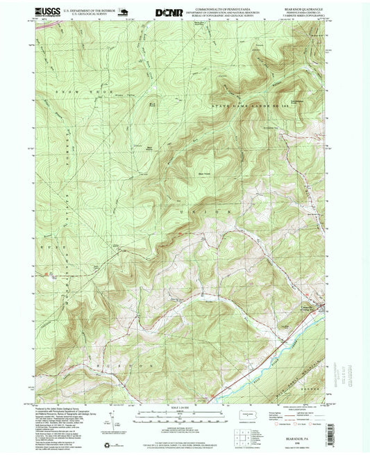 Classic USGS Bear Knob Pennsylvania 7.5'x7.5' Topo Map Image