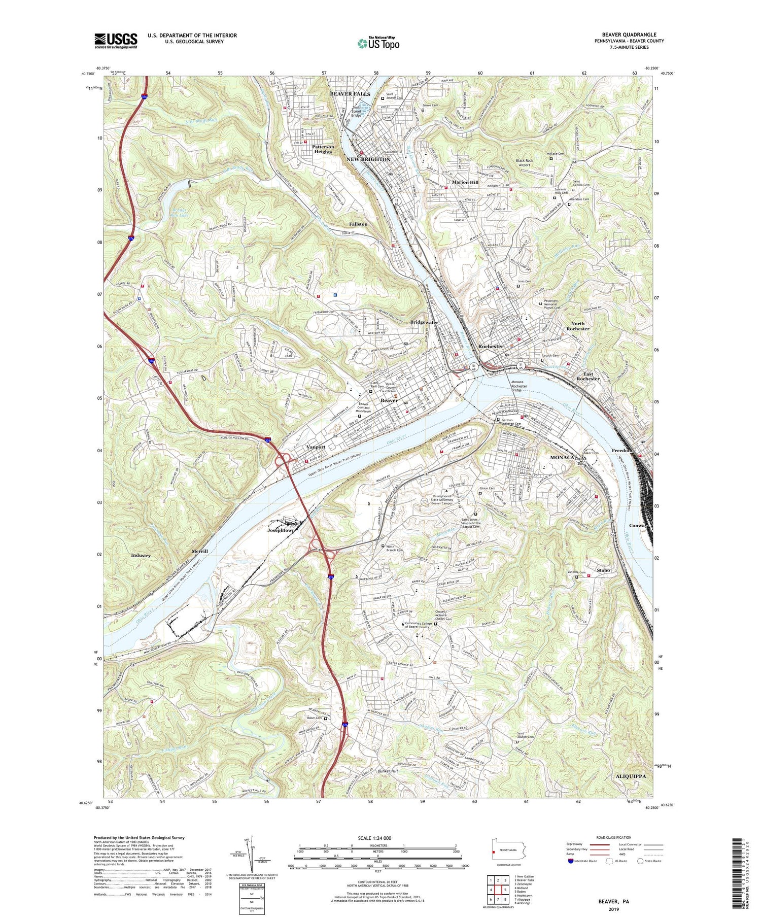 Beaver Pennsylvania US Topo Map Image