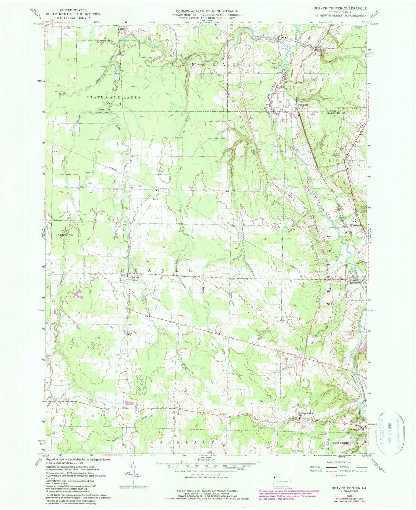 Classic USGS Beaver Center Pennsylvania 7.5'x7.5' Topo Map Image