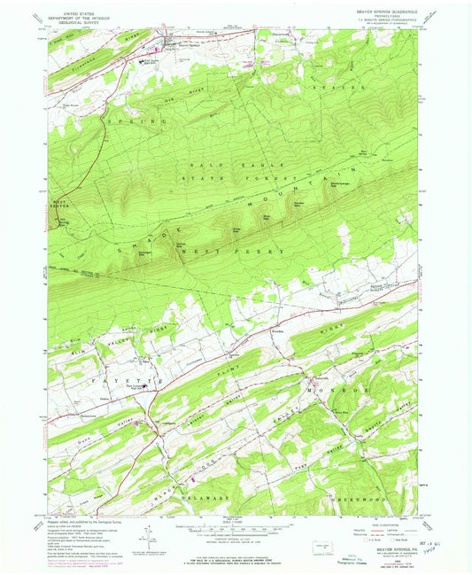 Classic USGS Beaver Springs Pennsylvania 7.5'x7.5' Topo Map Image