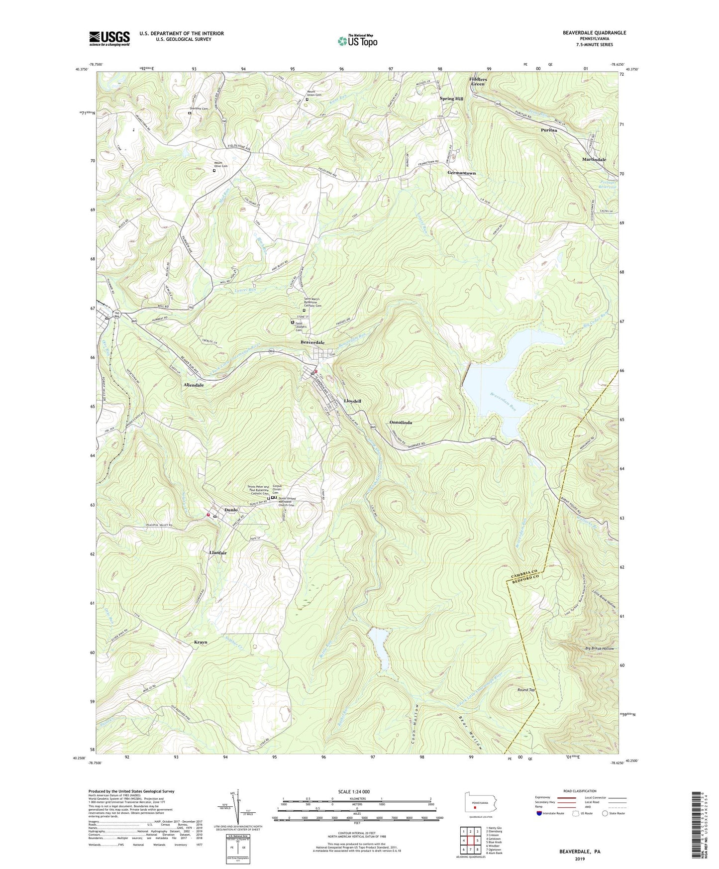 Beaverdale Pennsylvania US Topo Map Image