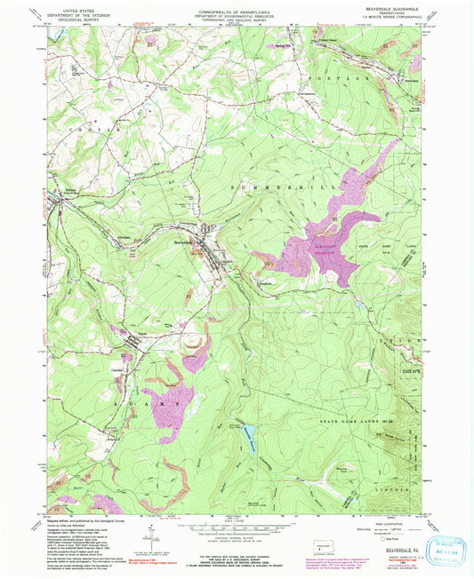 Classic USGS Beaverdale Pennsylvania 7.5'x7.5' Topo Map Image