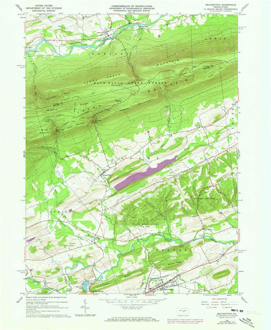 Classic USGS Beavertown Pennsylvania 7.5'x7.5' Topo Map Image