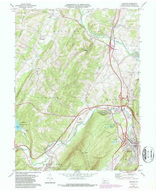 Classic USGS Bedford Pennsylvania 7.5'x7.5' Topo Map Image