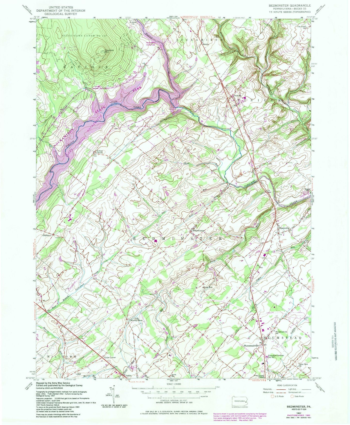 Classic USGS Bedminster Pennsylvania 7.5'x7.5' Topo Map Image