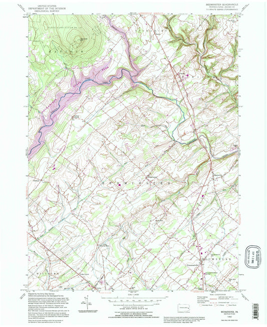Classic USGS Bedminster Pennsylvania 7.5'x7.5' Topo Map Image