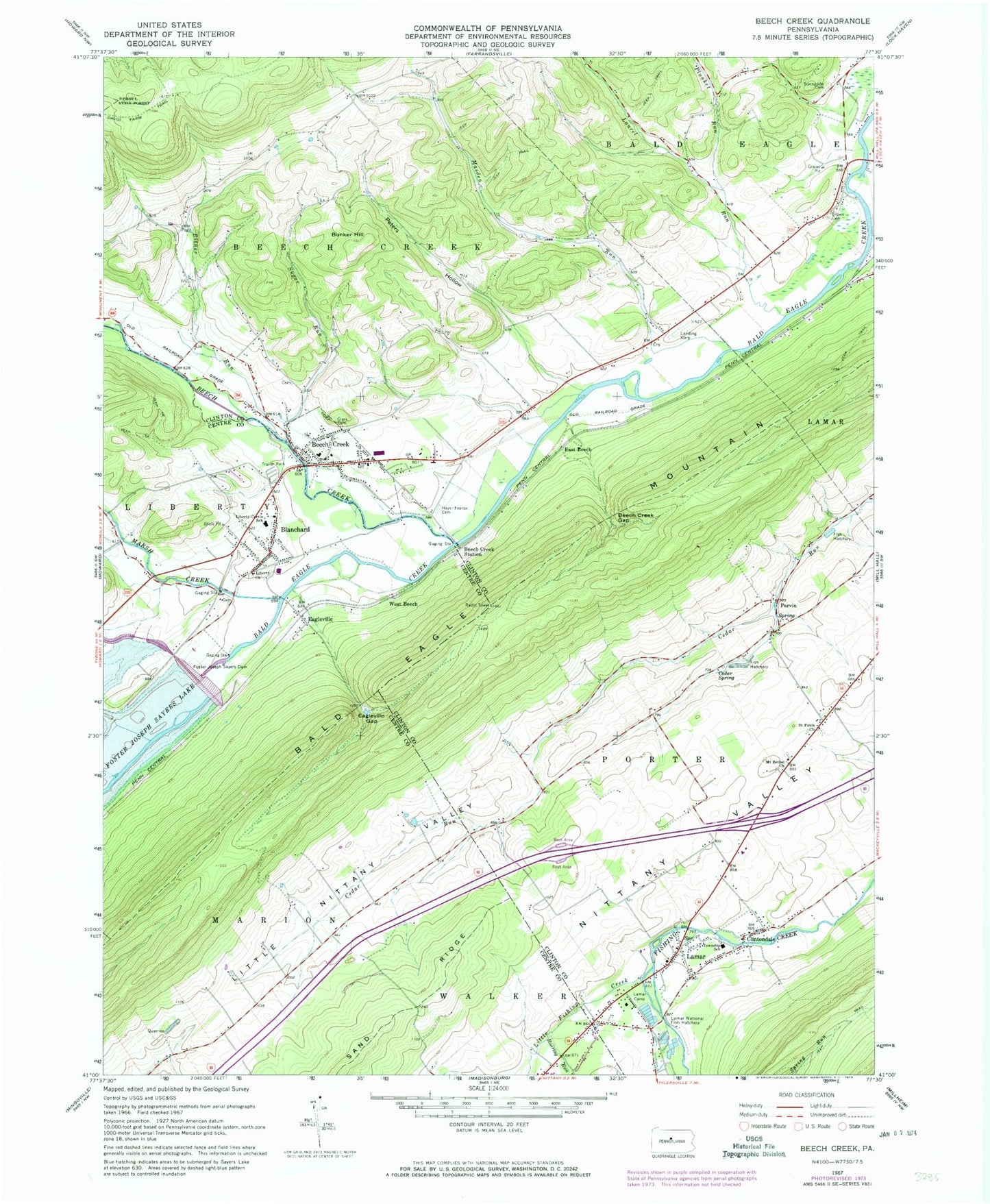 Classic USGS Beech Creek Pennsylvania 7.5'x7.5' Topo Map Image