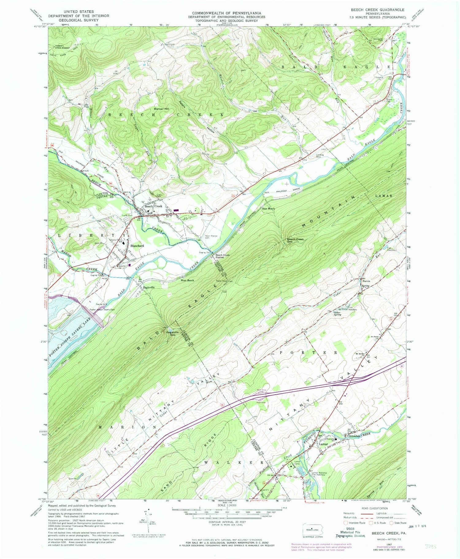 Classic USGS Beech Creek Pennsylvania 7.5'x7.5' Topo Map Image