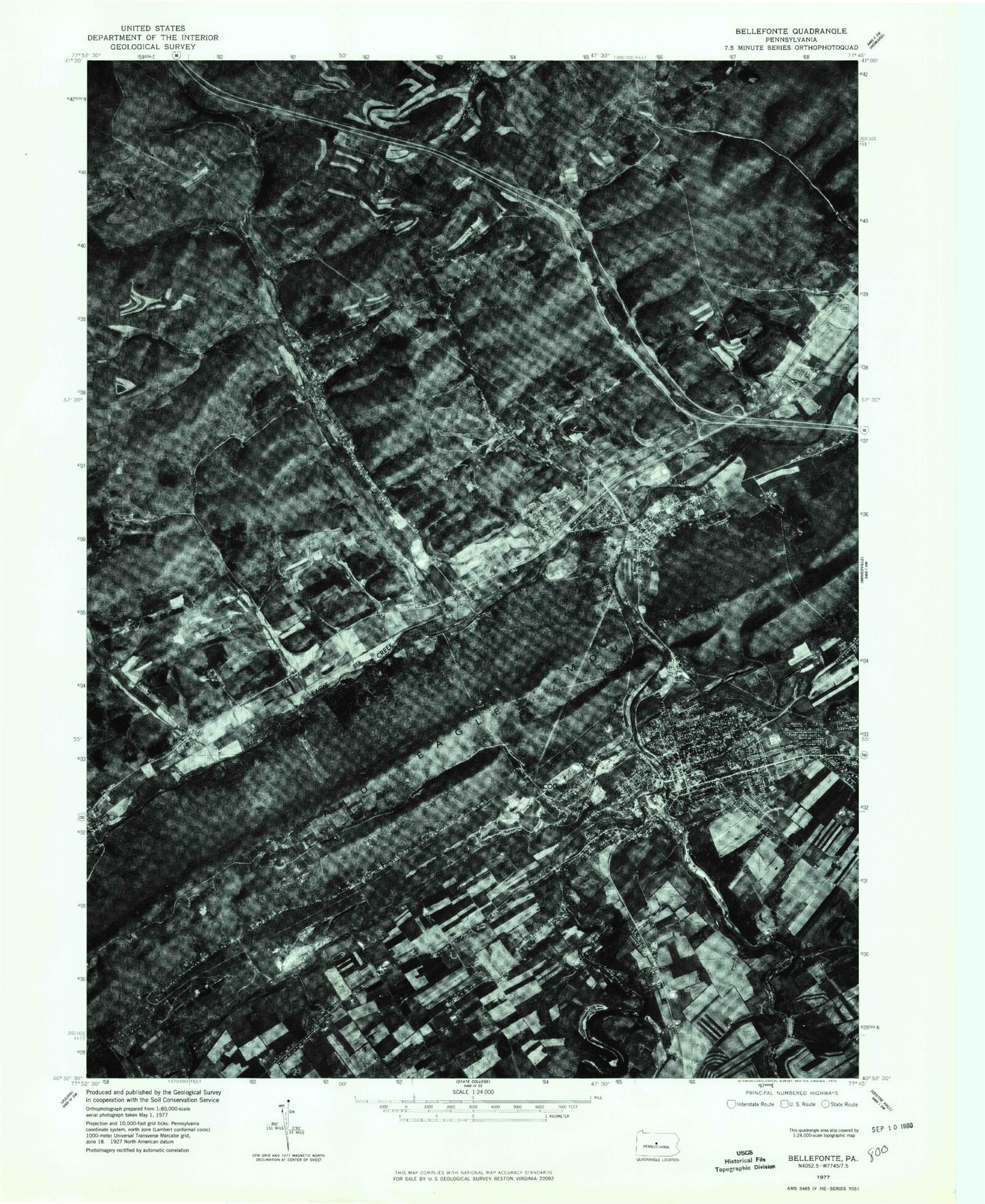 Classic USGS Bellefonte Pennsylvania 7.5'x7.5' Topo Map Image