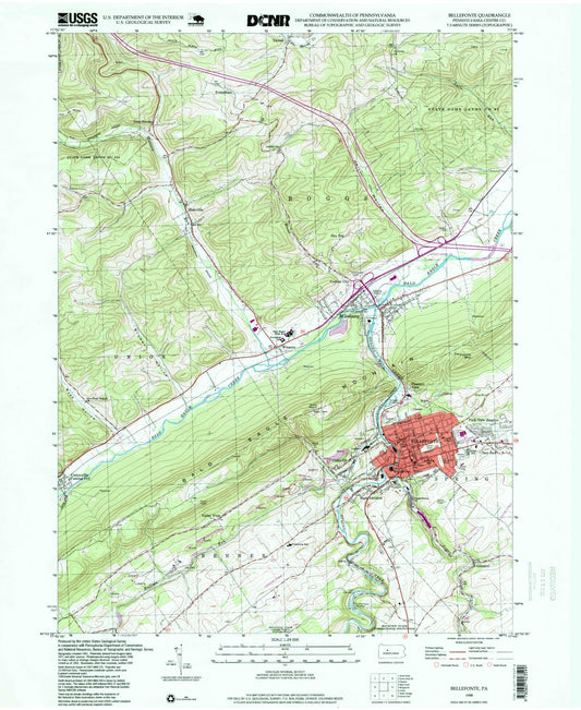 Classic USGS Bellefonte Pennsylvania 7.5'x7.5' Topo Map Image