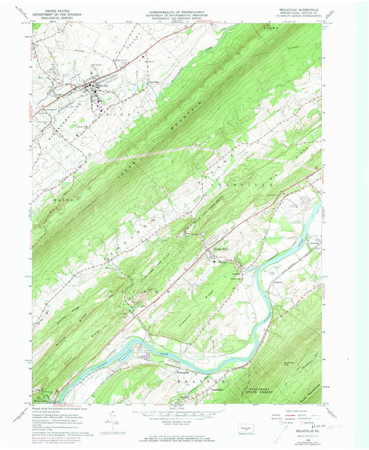 Classic USGS Belleville Pennsylvania 7.5'x7.5' Topo Map Image