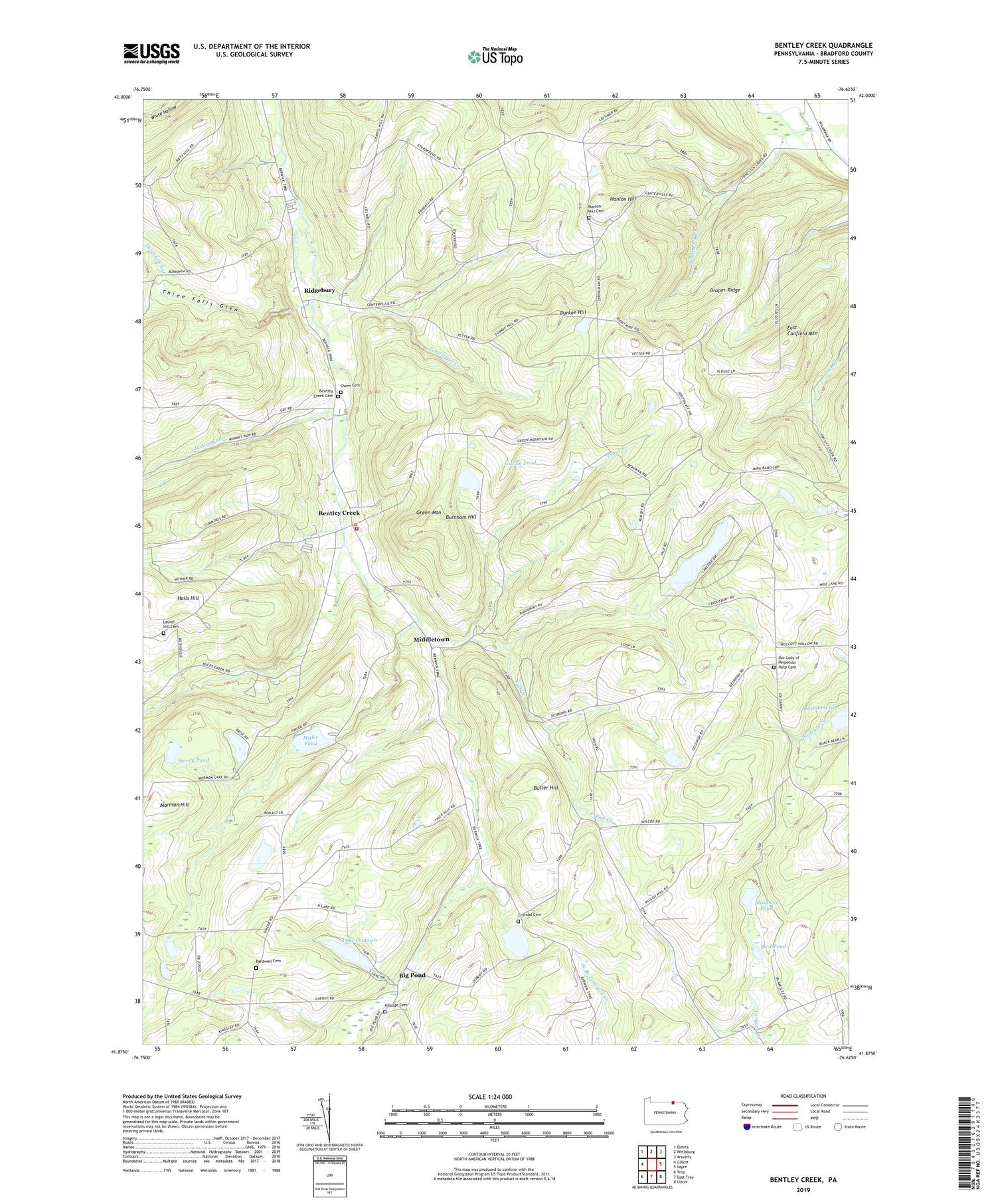 Bentley Creek Pennsylvania US Topo Map Image