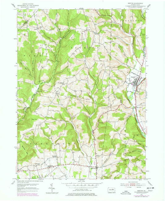 Classic USGS Benton Pennsylvania 7.5'x7.5' Topo Map Image