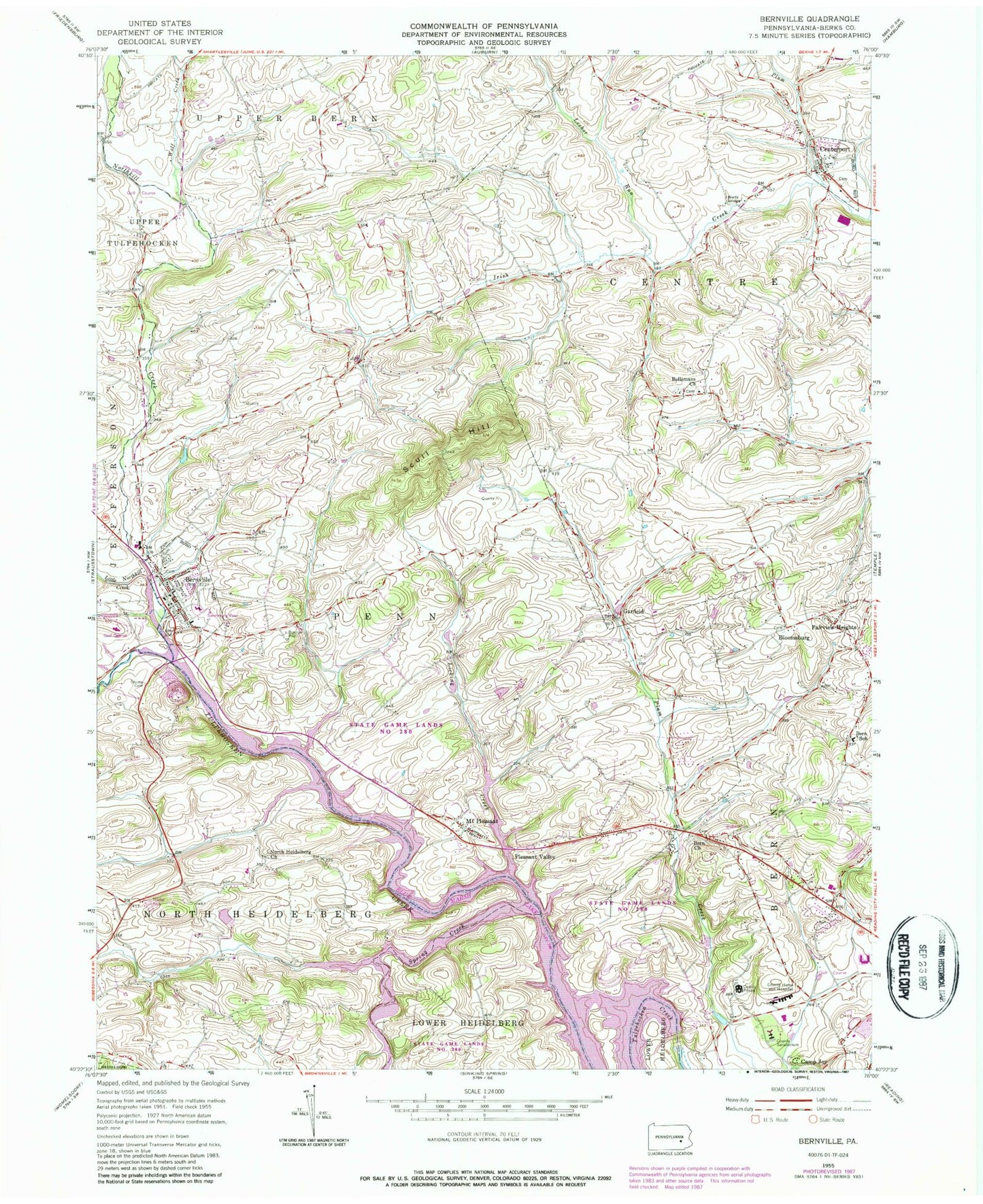 Classic USGS Bernville Pennsylvania 7.5'x7.5' Topo Map Image