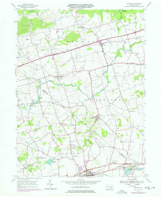 Classic USGS Bethel Pennsylvania 7.5'x7.5' Topo Map Image
