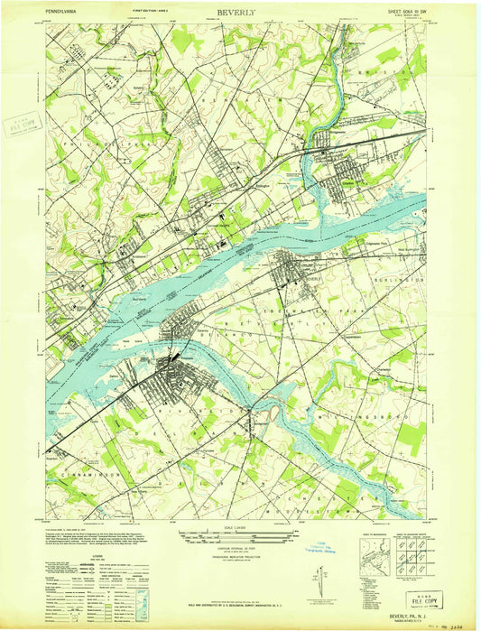 Classic USGS Beverly New Jersey 7.5'x7.5' Topo Map Image