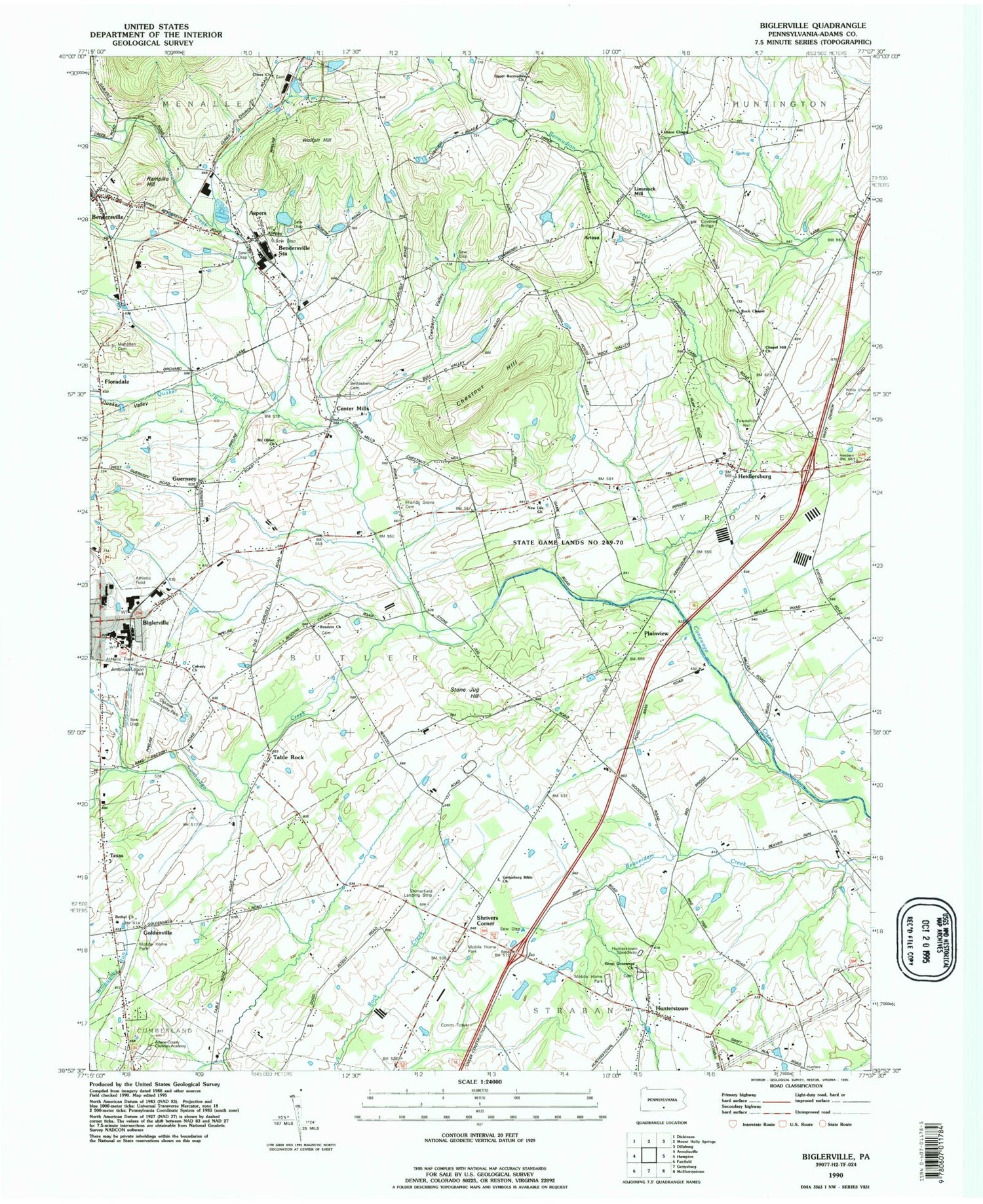 Classic USGS Biglerville Pennsylvania 7.5'x7.5' Topo Map Image