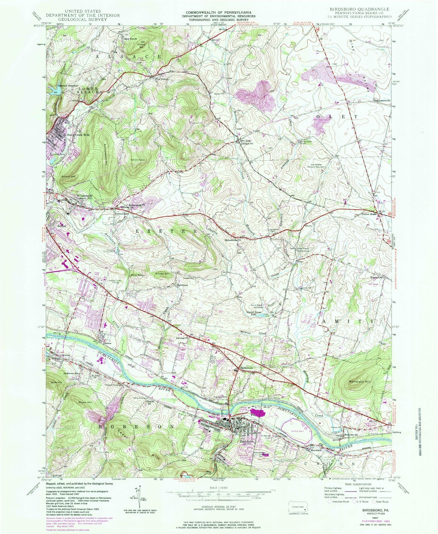 Classic USGS Birdsboro Pennsylvania 7.5'x7.5' Topo Map Image