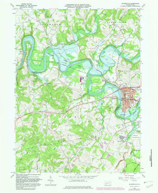 Classic USGS Blairsville Pennsylvania 7.5'x7.5' Topo Map Image