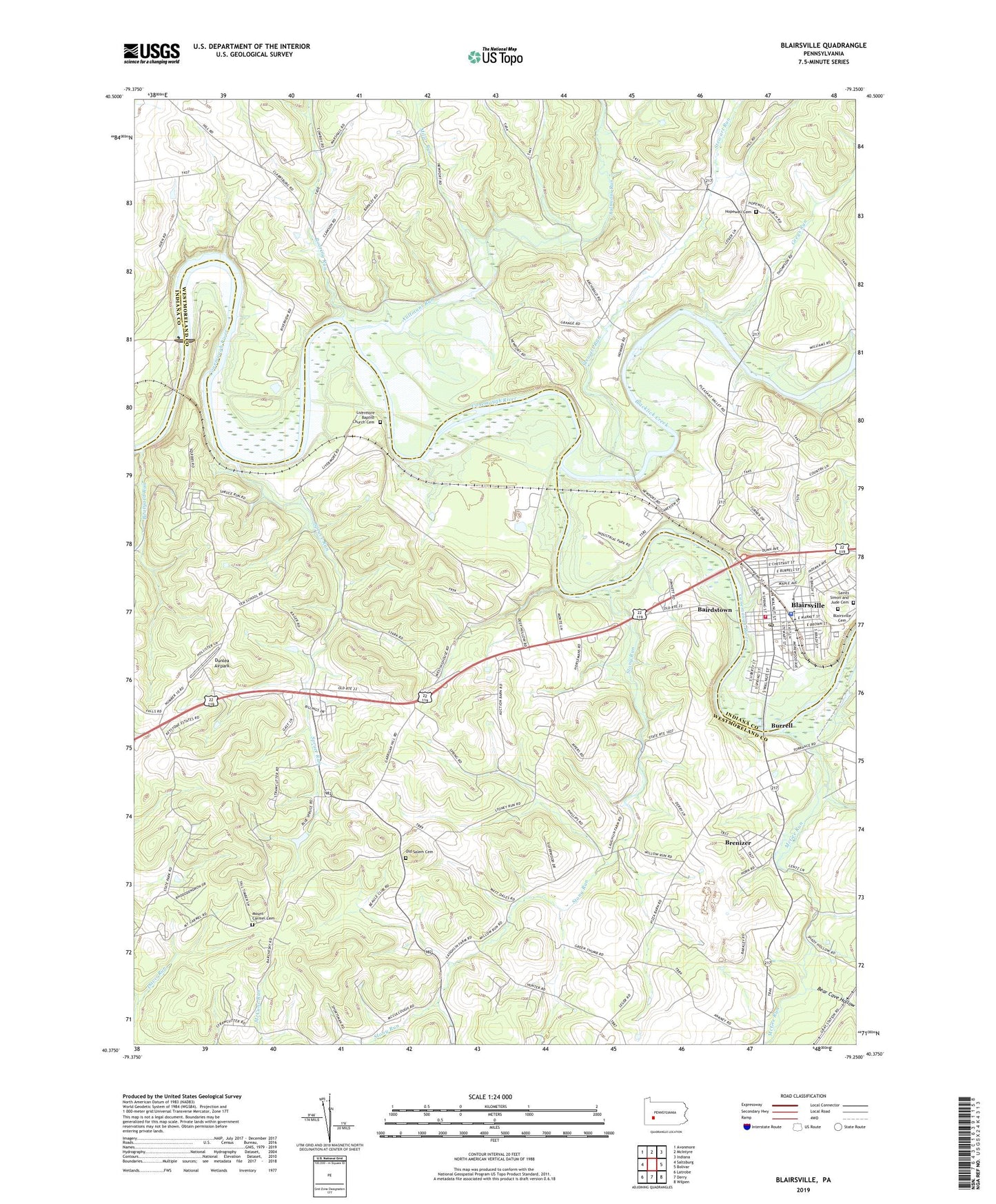 Blairsville Pennsylvania US Topo Map Image