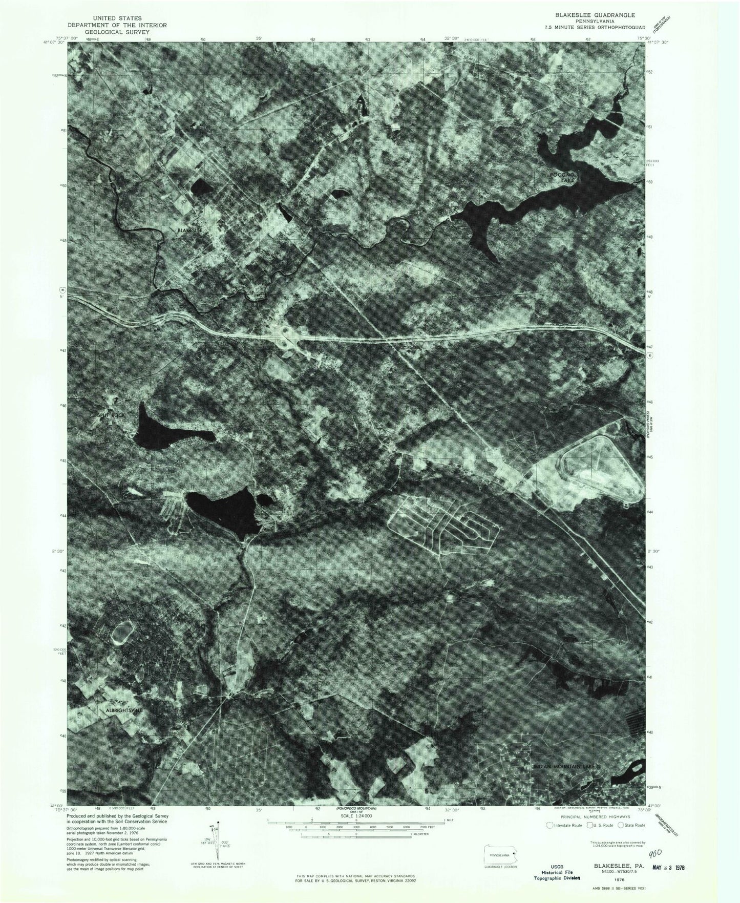 Classic USGS Blakeslee Pennsylvania 7.5'x7.5' Topo Map Image
