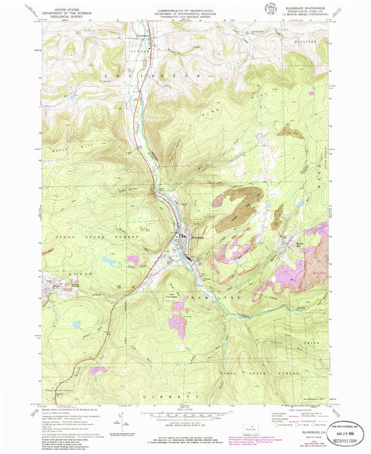 Classic USGS Blossburg Pennsylvania 7.5'x7.5' Topo Map Image