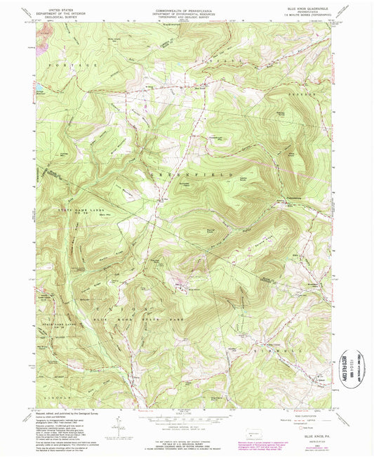 Classic USGS Blue Knob Pennsylvania 7.5'x7.5' Topo Map Image