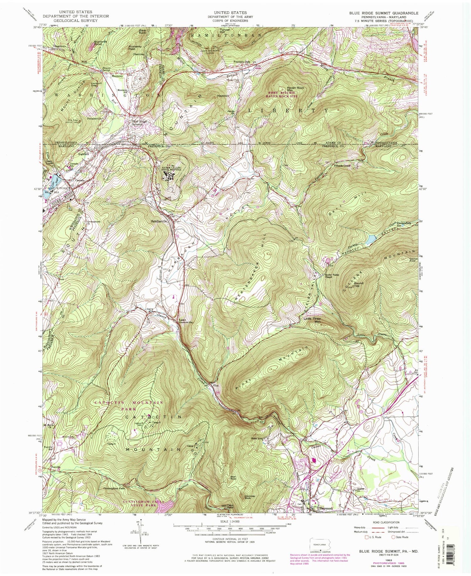 USGS Classic Blue Ridge Summit Pennsylvania 7.5'x7.5' Topo Map Image