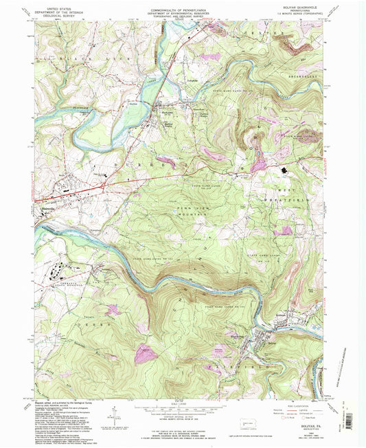 Classic USGS Bolivar Pennsylvania 7.5'x7.5' Topo Map Image
