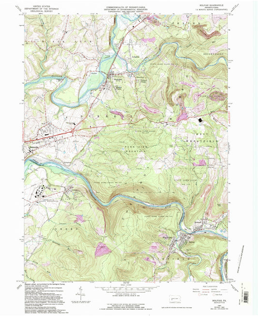 Classic USGS Bolivar Pennsylvania 7.5'x7.5' Topo Map Image