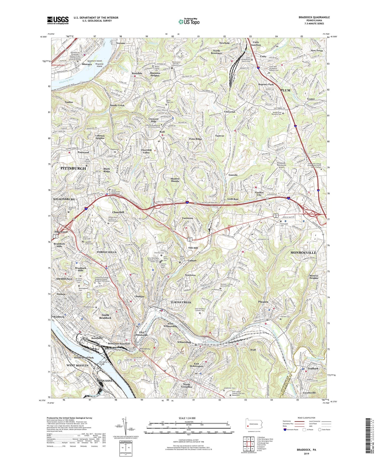Braddock Pennsylvania US Topo Map Image