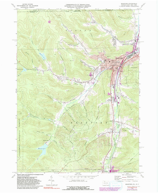Classic USGS Bradford Pennsylvania 7.5'x7.5' Topo Map Image