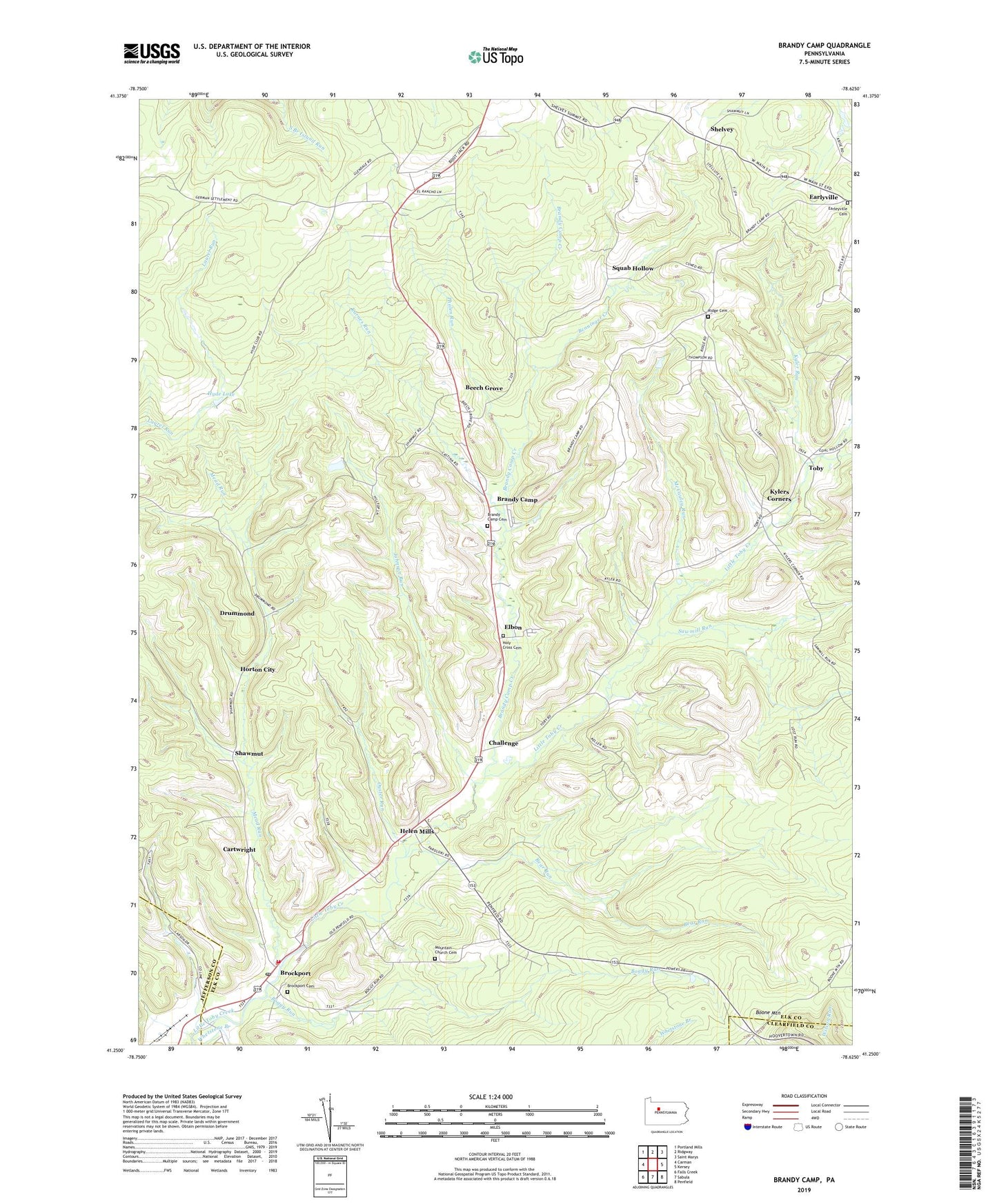 Brandy Camp Pennsylvania US Topo Map Image