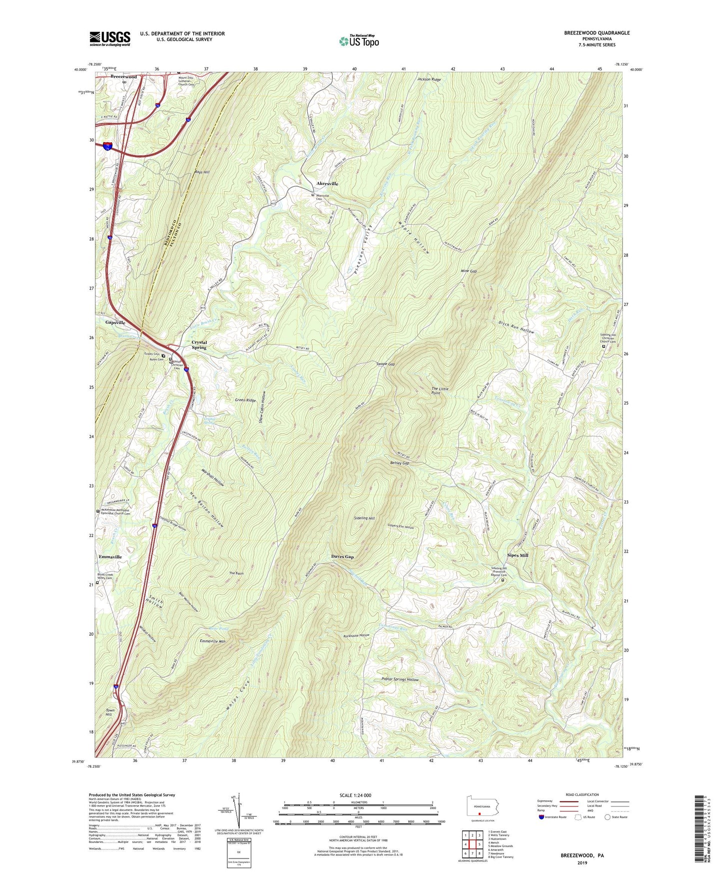Breezewood Pennsylvania US Topo Map Image