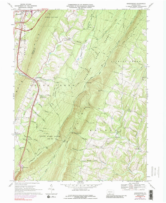 Classic USGS Breezewood Pennsylvania 7.5'x7.5' Topo Map Image