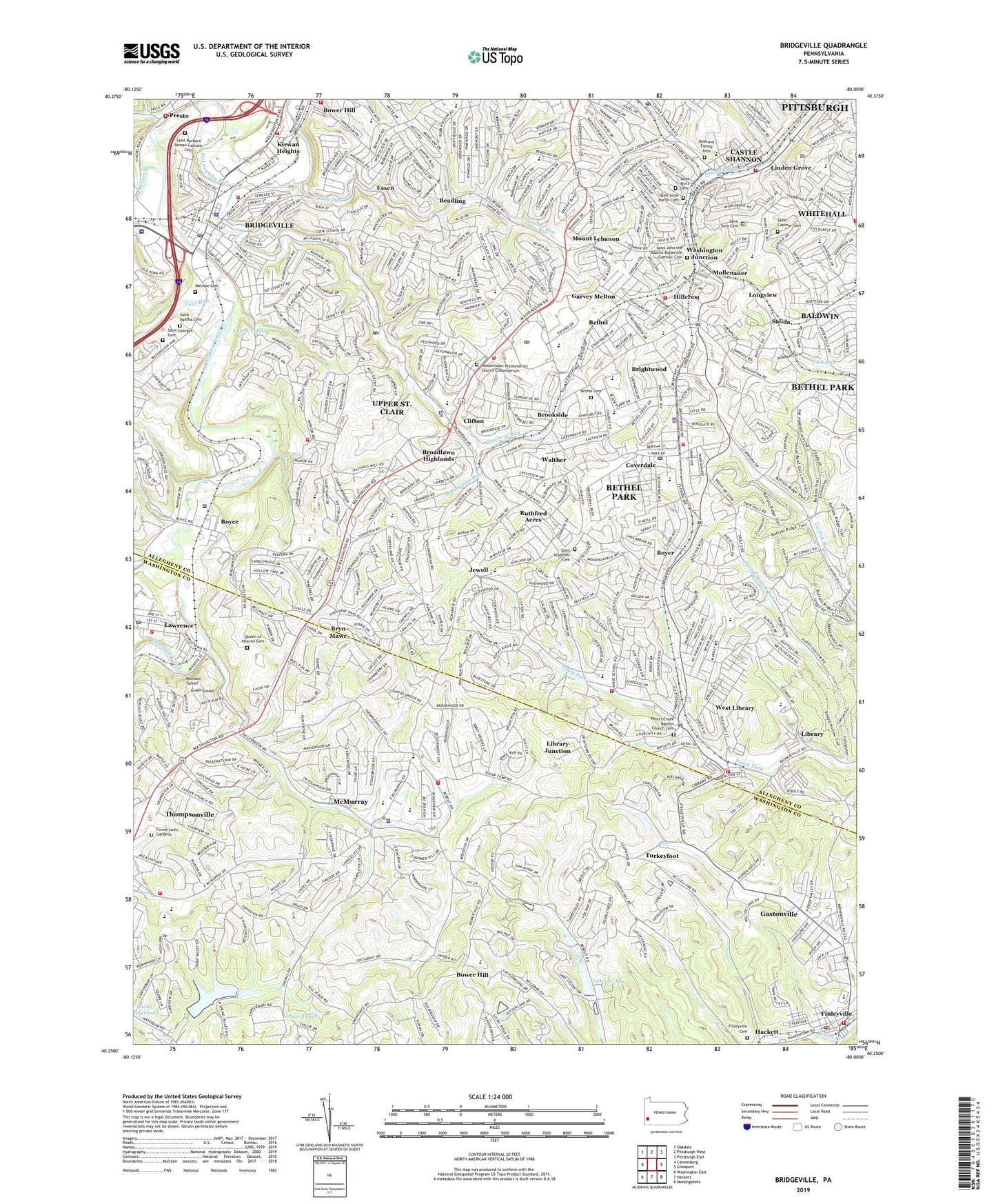 Bridgeville Pennsylvania US Topo Map Image