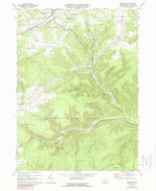 Classic USGS Brookland Pennsylvania 7.5'x7.5' Topo Map Image