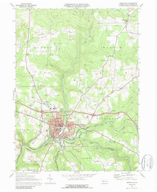 Classic USGS Brookville Pennsylvania 7.5'x7.5' Topo Map Image