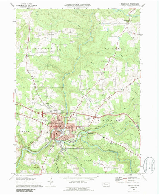 Classic USGS Brookville Pennsylvania 7.5'x7.5' Topo Map Image