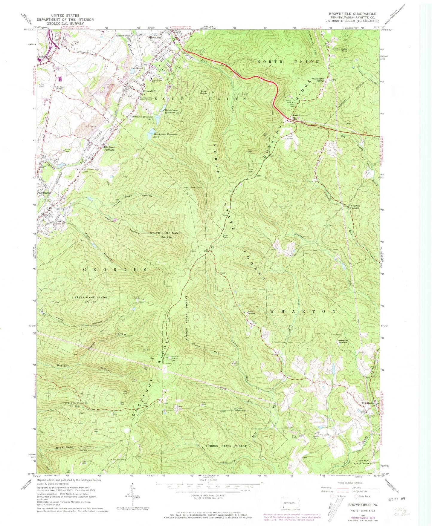 Classic USGS Brownfield Pennsylvania 7.5'x7.5' Topo Map Image