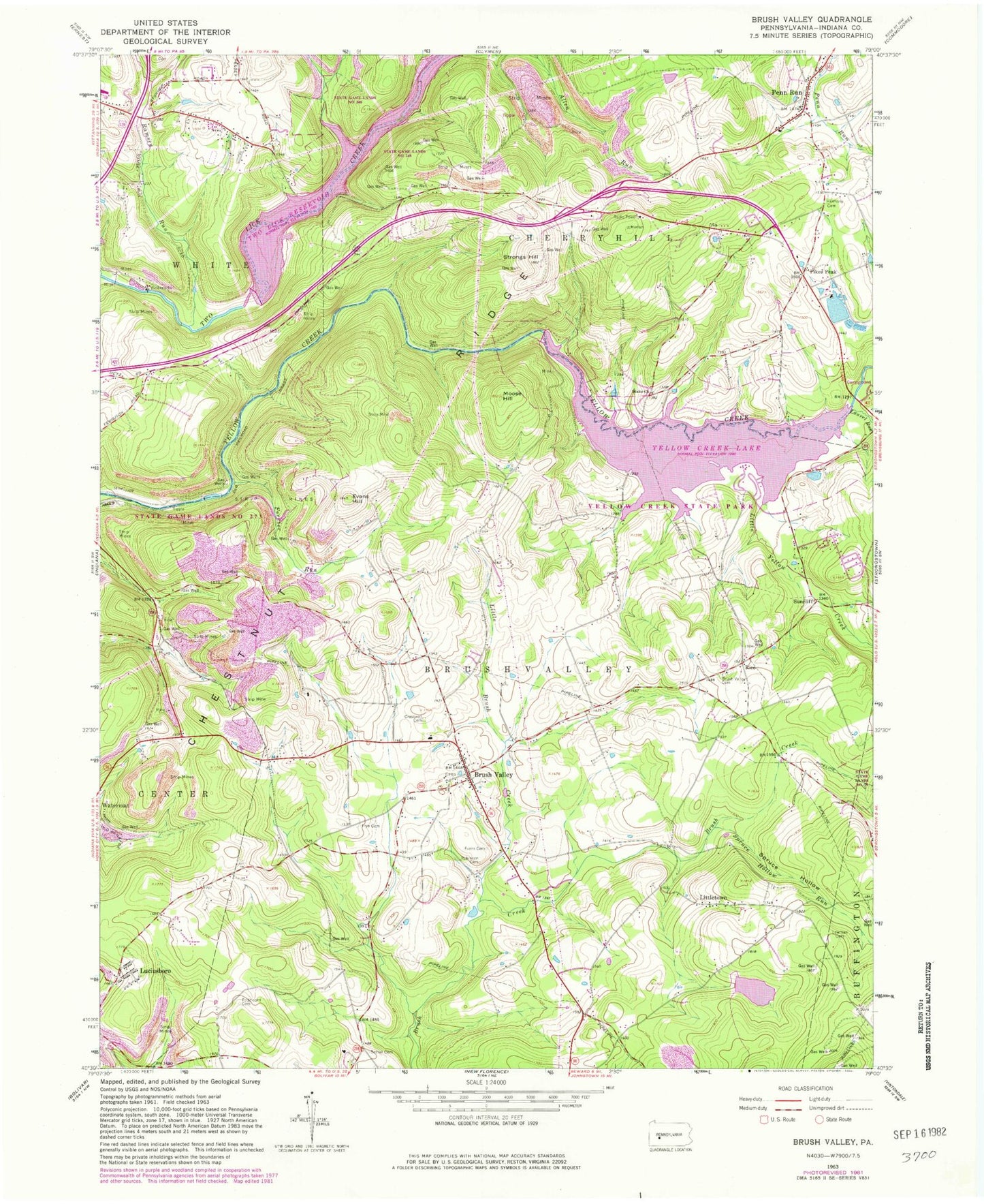 Classic USGS Brush Valley Pennsylvania 7.5'x7.5' Topo Map Image